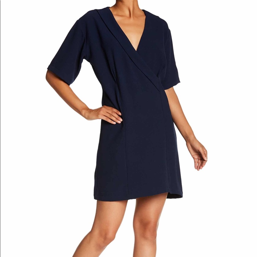Bobeau tuxedo front faux wrap dress navy XS